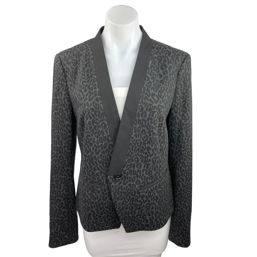 Ann Taylor Loft Black Tux Tuxedo Animal Print Double Breasted Blazer Jacket 8